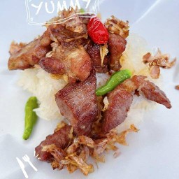 ข้าวหมูทอดกระเทียมพริกสด