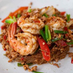 วุ้นเส้นผัดน้ำพริกกะปิกุ้งสด