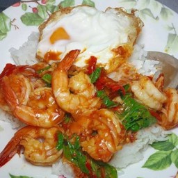 ผัดกระเพากุ้ง+ไข่ดาว