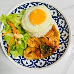 ข้าวกระเพรากุ้ง4ตัว+ไข่ดาว