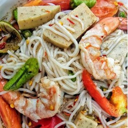 ตำขนมจีนปลาร้า กุ้ง+หมูยอ