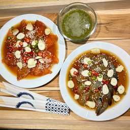 [อร่อยซ่ากับโค้ก] แซลม่อนดองซีอิ๊วเกาหลี+กุ้งดองซีอิ้วเกาหลี +  โค้ก ไม่มีน้ำตาล (กระป๋อง)