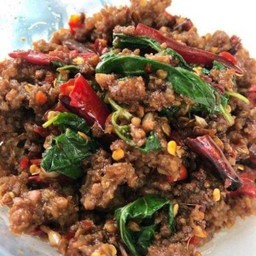 กะเพราหมูสับหมาล่า( เป็นกับ)  (เมนูใหม่ซ่า!)