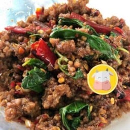 กะเพราเนื้อสับหมาล่า (เป็นกับ)  (เมนูใหม่ซ่า!!)