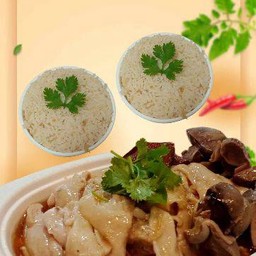 ไก่ต้มสับจานเล็ก+ข้าวมันเปล่า2ถ้วย