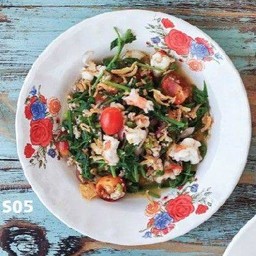 ยำผักกูดออร์แกนิคกุ้งและหมูสับ  泰式有机蕨菜拌虾仁和碎猪肉