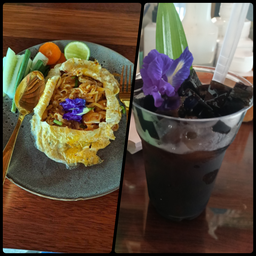 ผัดไทยห่อไข่และเฉาก้วยน้ำเชื่อม