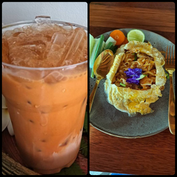 ชาไทยนมเย็นและผัดไทยห่อไข่