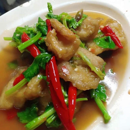 เนื้อปลาผัดขึ้นฉ่าย (ปลากระพง)