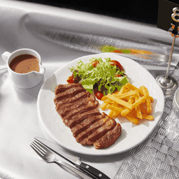 สเต๊กเนื้อริบอาย w/ซอสเห็ด