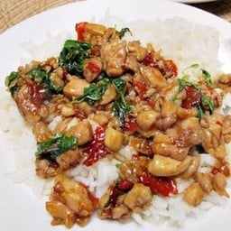 ข้าวกะเพราพริกแห้งไก่โบราณ