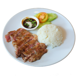 ข้าวหน้าเนื้อย่างน้ำจิ้มแจ่ว