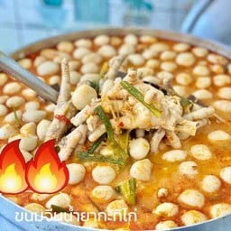 ขนมจีนน้ำยากะทิตีนไก่+ลูกชิ้น