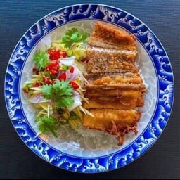 Rice with fish and mango dipping sauce