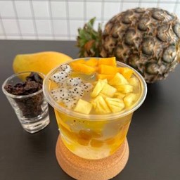 เจลลี่ไต้หวัน-pine mango- ซอสสับปะรด และ มะม่วง-บุกมุกน้ำผึ้ง-ท็อปผลไม้สด