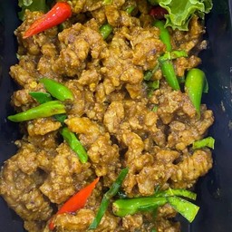 คั่วกลิ้งหมูสับหมูชิ้นผัดเครื่องแกงบดเองไร้น้ำมันสั่งได้เลยอร่อย