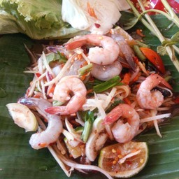 ตำกุ้งสด+สุก