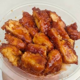 ข้าวหมูทอด ซอสกระเทียมเกาหลี