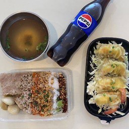 ต้มยำแห้ง+เกี๊ยวกุ้ง+น้ำอัดลม