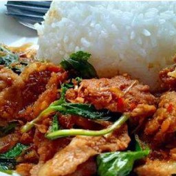 ผัดตะไคร้ราดข้าว