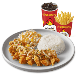 ชุดข้าวยำไก่กรอบสไปซี่ + เฟรนช์ฟรายส์ (M) + เป๊ปซี่ 22 ออนซ์