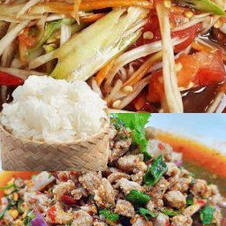 ลาบหมู+ส้มตำปูปลาร้า+ข้าวเหนียว1