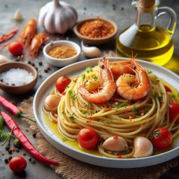 สปาเก็ตตี้กระเทียมและกุ้ง