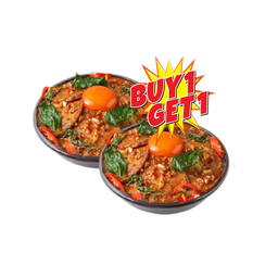 ข้าวหน้ากระเพราหมูชาชู ไข่ดองญี่ปุ่น 1 แถม 1