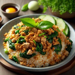 ข้าวผัดกระเพา Stir Fried Basil with Rice ( Pad Ka Praow)