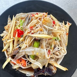 ตำซั่วปูปลาร้ากุ้งกุ้งสด
