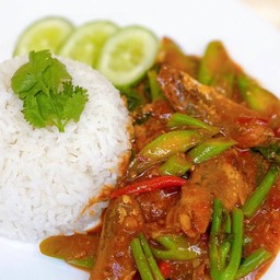 ข้าวราดคะน้าปลากระป๋อง