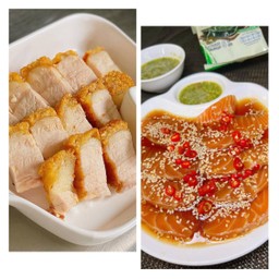 หมูกรอบ + แซลมอนดองเกาหลี !!!