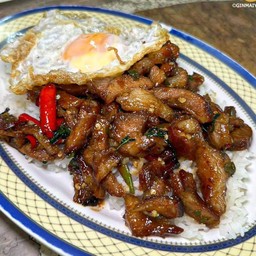 ผัดกระเพราคอหมู   ฟรีไข่ดาว