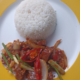 ข้าวราดพริกเผาหมูกรอบ