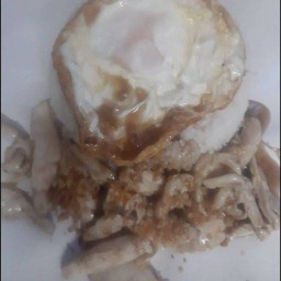 ไก่กระเทียมราดข้าว + ไข่ดาว