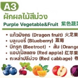 A3 ผักผลไม้สีม่วง แก้วมังกรแดง บลูเบอรี่ บีทรูท ส้ม แอปเปิ้ลแดง กะหล่ำม่วง