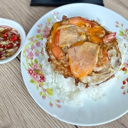 ไข่ดาวกุ้งกระเทียม(ไข่2ฟอง กุ้ง4ตัว) ทานคู่กับพริกน้ำปลา