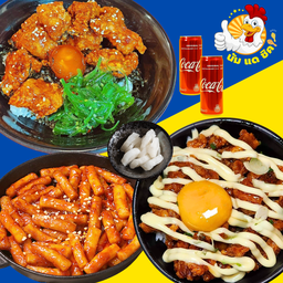 [อร่อยซ่ากับโค้ก] Set ข้าวไก่เกาหลีดับเบิ้ลสาหร่าย+ข้าวไก่เกาหลีเผ็ดยำสาหร่ายมาโย+ต๊อกบ๊กกี ฟรีหัวไช้เท้าดอง + 2 โค้ก ออริจินัล (กระป๋อง)