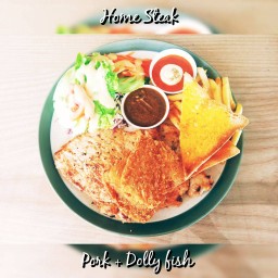 สเต๊ก หมู+ปลา