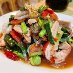 ตำเส้นแก้วหมูยอกุังลวกหอยแครง ถั่วฝักยาว
