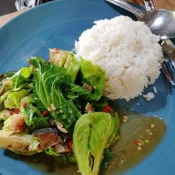 Stir Fried Baby Cabbage With Salted Fish On Rice