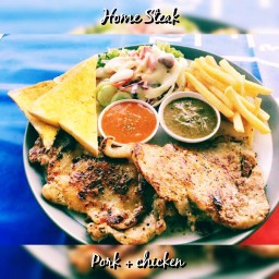 สเต๊ก หมู+ไก่