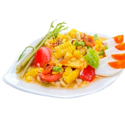 ตำข้าวโพดหมูยอ ไข่เค็ม