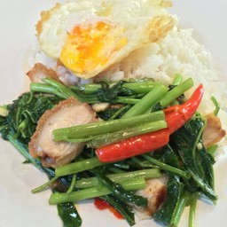 ข้าวราดผัดผักบุ้ง