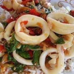 กะเพราปลาหมึกราดข้าว