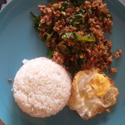 ข้าวราดผัดกระเพราะหมูพิเศษไข่ดาว