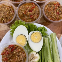 น้ำพริกปลาทู 3 ออน +ไข่ต้ม1 ลูก+ผักสด