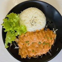 ข้าวไก่ทอดซอสหม่าล่า - ฟรีมิโซะซุป