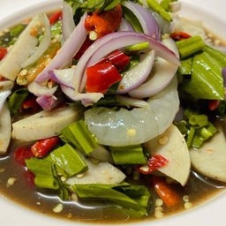 ยำกุ้งสด+หมูยอ