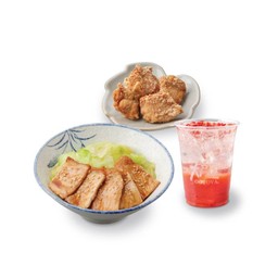 ข้าวหน้าไก่ซอสซูมิยากิ + ไก่คาราเกะ + Strawberry Soda ราคา 308 (ปกติ 397)